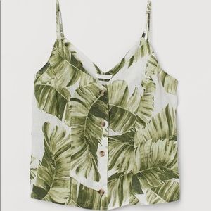 H&M Linen Tank Top in White/Palm